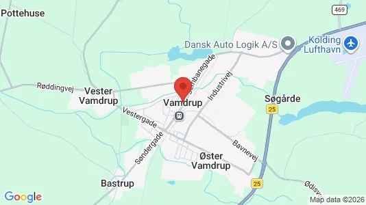 Butikslokaler til salg i Vamdrup - kort over placeringen
