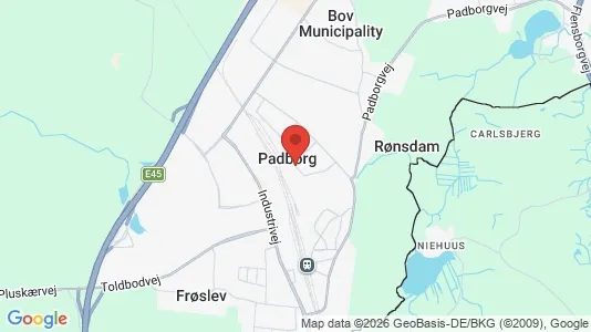 Værkstedslokaler til salg i Padborg - kort over placeringen
