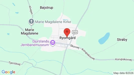 Boligudlejningsejendomme til salg i Ryomgård - kort over placeringen